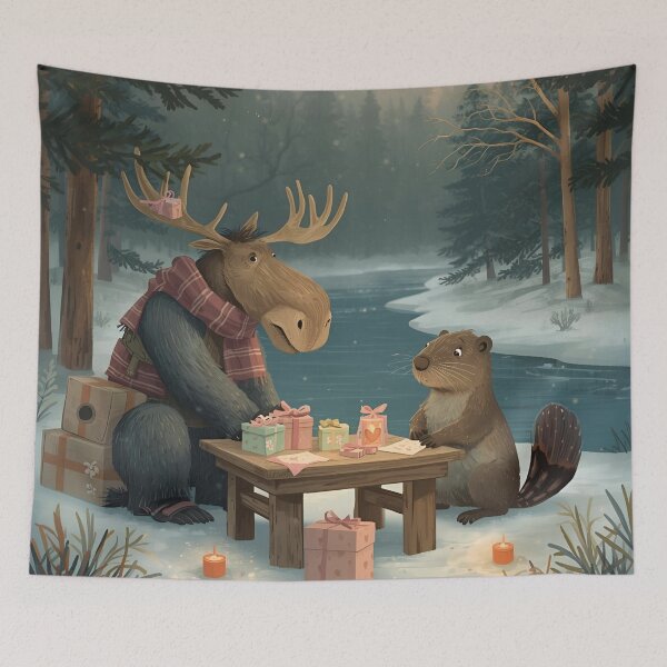 Item preview, Valentine’s Moose & Beaver Couple • Whimsical Forest Heart Prep Art designed and sold by WildlifeWhimsy.