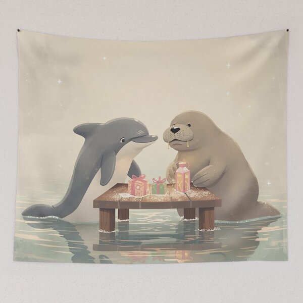 Item preview, Valentine’s Dolphin & Manatee Couple • Whimsical Coastal Heart Prep Art designed and sold by WildlifeWhimsy.