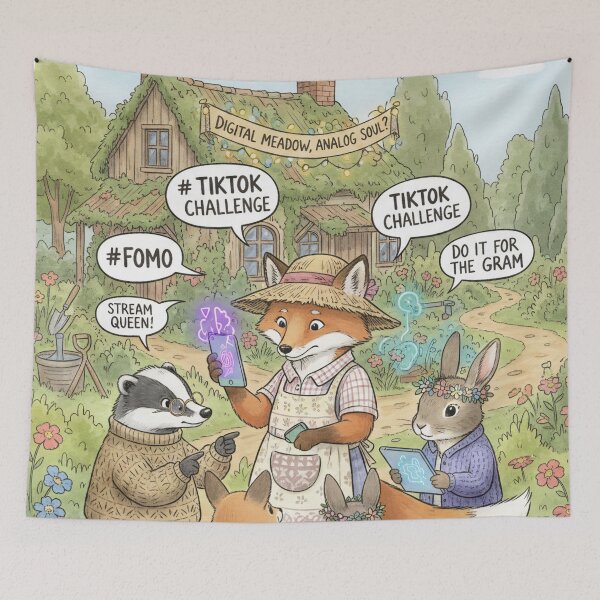 Item preview, Digital Meadow, Analog Soul – Social Media Satire designed and sold by JanRizz.