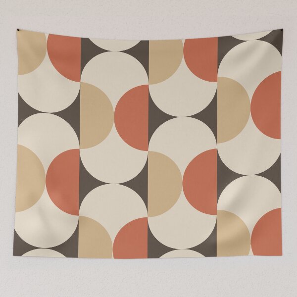 Item preview, Mid Century Modern Overlapping Circles in Tan Beige Terracotta on taupe designed and sold by Yasminepatterns .