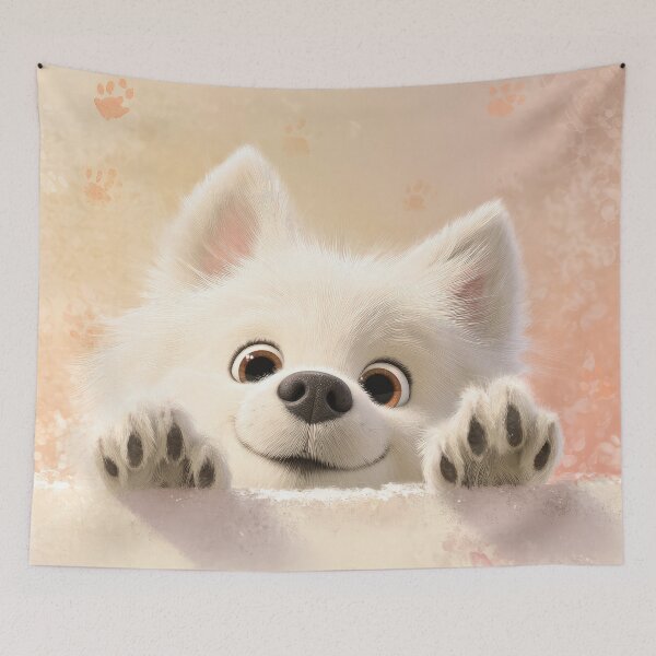 Item preview, American Eskimo Dog Peeking over Wall 01 designed and sold by Elisabeth Lucas.