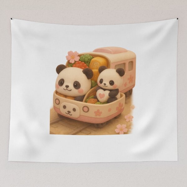 Item preview, Cute Sakura Panda Bento Train - Cute Japanese Cottagecore 3D Art designed and sold by Moons Studio.