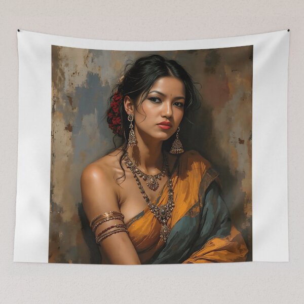 Item preview, Elegant Indian Woman in Traditional Saree – Digital Art Portrait by VektorVIbe designed and sold by VektorVibe.