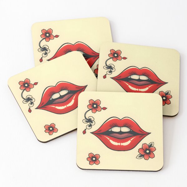 Item preview, Red lips surrounded by delicate flowers designed and sold by Beleza e Estilo.