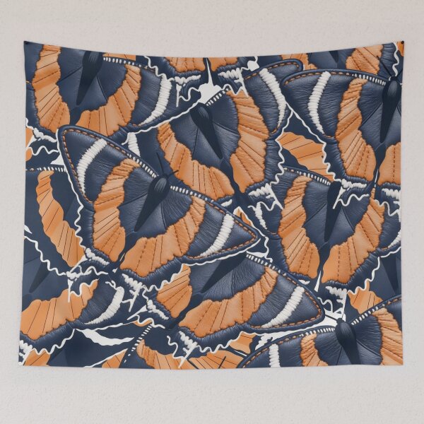 Item preview, Fantasy Leather and Navy Blue Butterflies with Terracotta designed and sold by Ciervo Primavera.