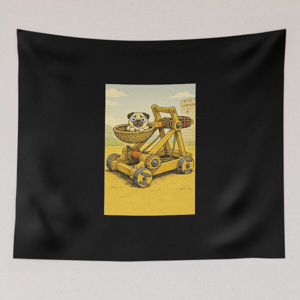 Item preview, Pug Medieval Dogs – Catapult Pug – Gift for Pug Lovers • Retro Comics • Vintage Halftone designed and sold by JacobKAurumhead.