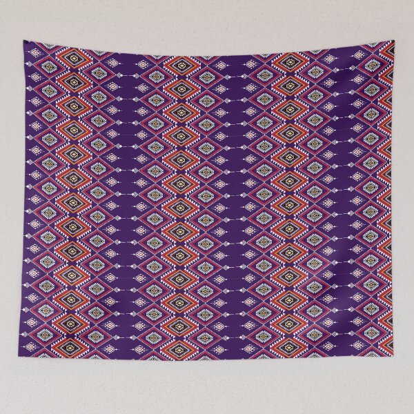 Aperçu de l'œuvre Motif géométrique tribal vibrant sans couture sur fond violet créée et vendue par Carftastic.