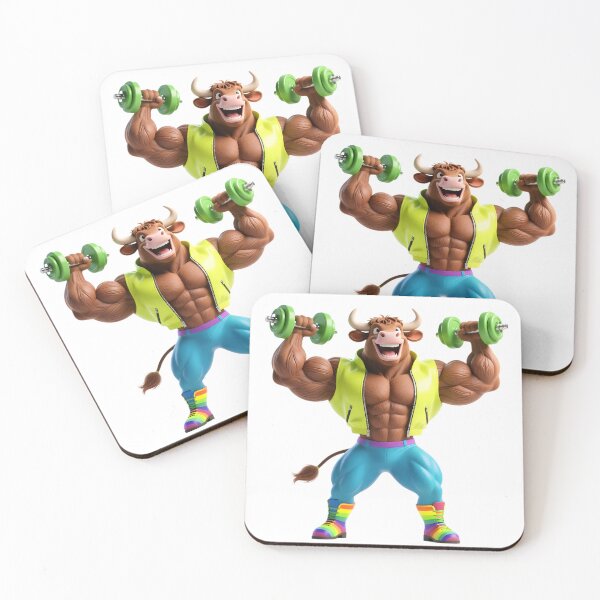 Item preview, funny Cow holding green dumbbells designed and sold by I-mydesign.