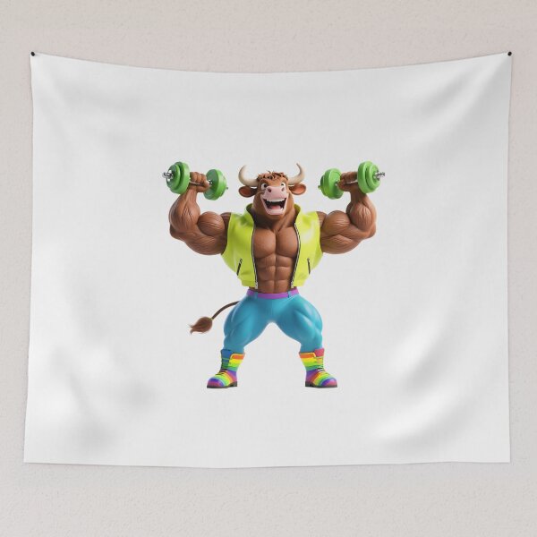 Item preview, funny Cow holding green dumbbells designed and sold by I-mydesign.