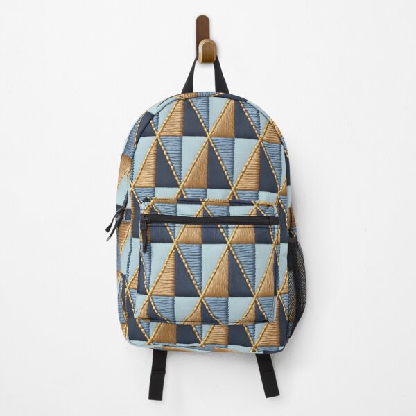 Item preview, Vintage Geometric Triangular Pattern Embroidered in Blue and Yellow designed and sold by Ciervo Primavera.