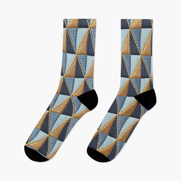 Item preview, Vintage Geometric Triangular Pattern Embroidered in Blue and Yellow designed and sold by Ciervo Primavera.