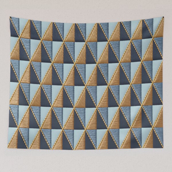 Item preview, Vintage Geometric Triangular Pattern Embroidered in Blue and Yellow designed and sold by Ciervo Primavera.