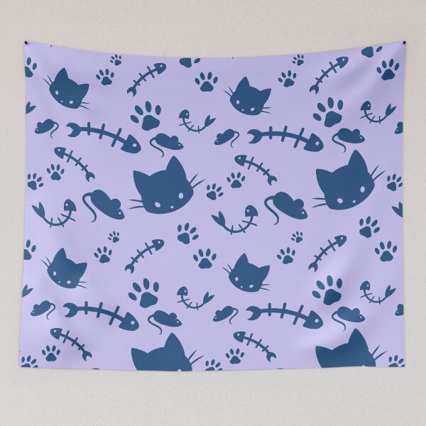 Item preview, Cat and Mouse Dark Blue designed and sold by PatternedBread.