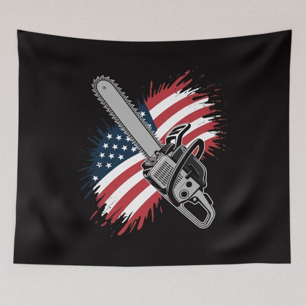 Item preview, US Flag Chainsaw  Cute Woodworker Logger designed and sold by ForestMmost.