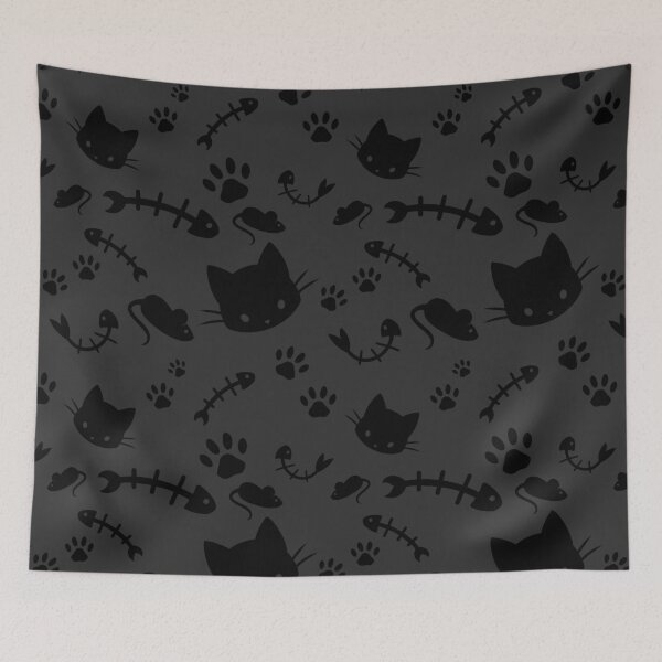 Item preview, Cat and Mouse Black on Grey designed and sold by PatternedBread.