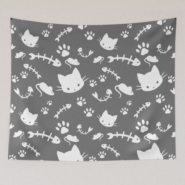 Item preview, Cat and Mouse White on Grey designed and sold by PatternedBread.