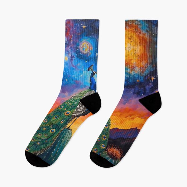 Item preview, Peacocks in a Vibrant Desert Night designed and sold by Modern-Tropical.