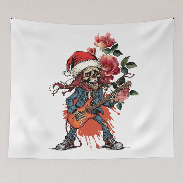 Item preview, Skeleton Rockstar with Santa Hat designed and sold by Modern-Tropical.