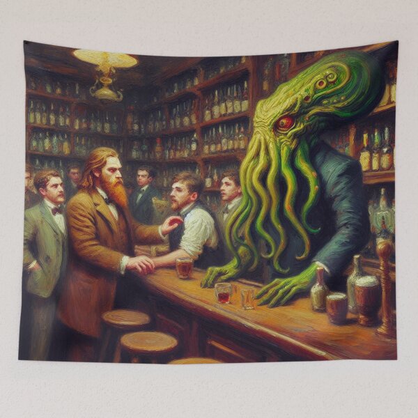 Item preview, The Cosmic Bartender | Cthulhu Tavern Scene designed and sold by DiamondSkyShirt.