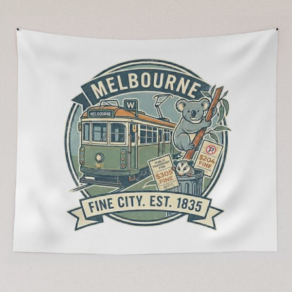 Item preview, Melbourne, Australia: A 'Fine' City Est. 1835 (Tram, Koala & Possum Souvenir) - White edition designed and sold by Miss Cutie Designs.