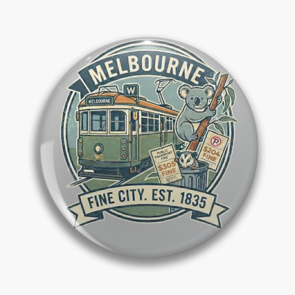 Item preview, Melbourne, Australia: A 'Fine' City Est. 1835 (Tram, Koala & Possum Souvenir) - Silver edition designed and sold by Miss Cutie Designs.