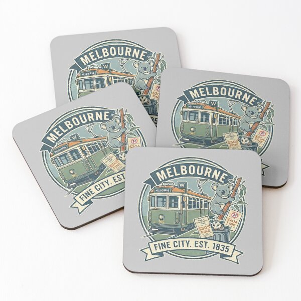 Item preview, Melbourne, Australia: A 'Fine' City Est. 1835 (Tram, Koala & Possum Souvenir) - Silver edition designed and sold by Miss Cutie Designs.
