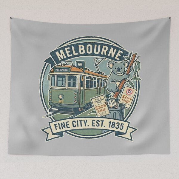 Item preview, Melbourne, Australia: A 'Fine' City Est. 1835 (Tram, Koala & Possum Souvenir) - Silver edition designed and sold by Miss Cutie Designs.