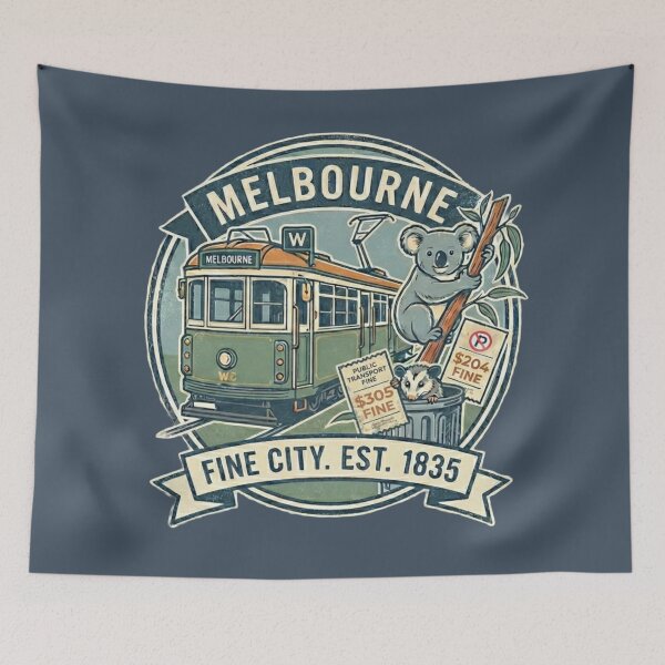 Item preview, Melbourne, Australia: A 'Fine' City Est. 1835 (Tram, Koala & Possum Souvenir) - Bluestone edition designed and sold by Miss Cutie Designs.