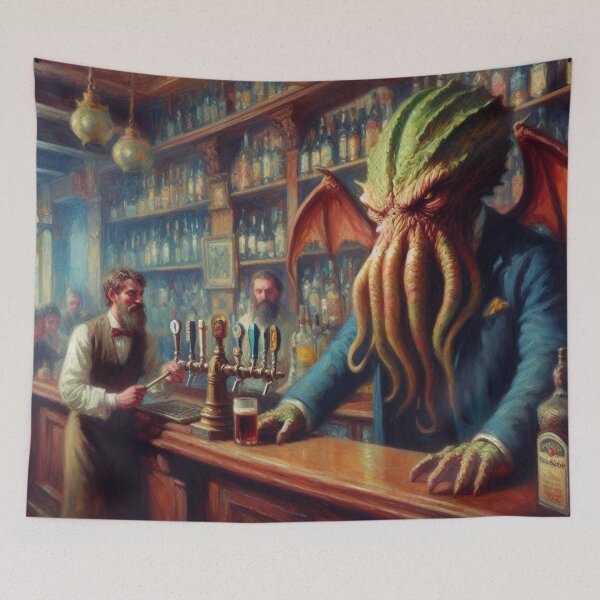 Item preview, The Eldritch Bartender | Cosmic Horror Tavern Scene designed and sold by DiamondSkyShirt.