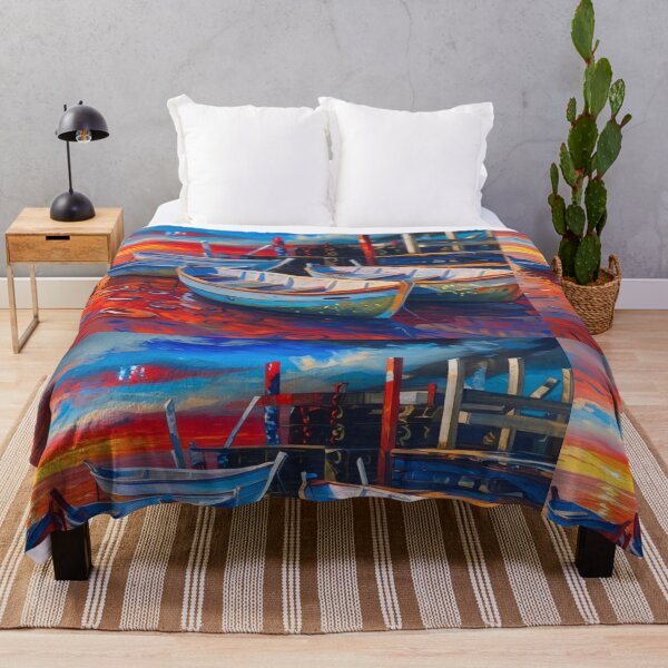 Item preview, Vibrant Sunset Boats – Modern Impressionist Painting designed and sold by lavanya11.