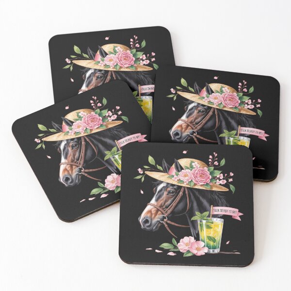 Aperçu de l'œuvre Mur élégant à motif floral de chevaux de Derby avec accents de cocktail à la menthe créée et vendue par ProudForFunny.