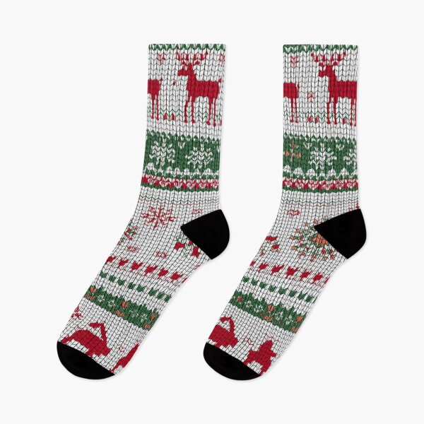 Item preview, "Festive Christmas Sweater Pattern: Red Reindeer and Green Snowflakes" designed and sold by shaang.