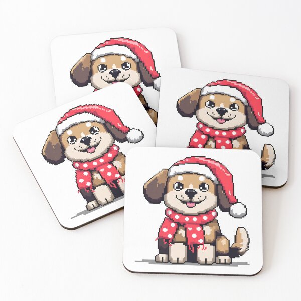 Item preview, Cheerful Pixel Dog with Santa Scarf Christmas Sticker Design designed and sold by BankMano.
