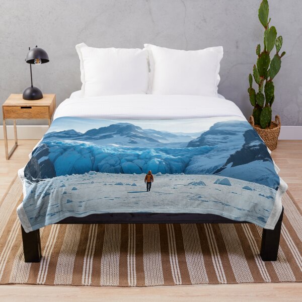 Item preview, Arctic Solitude – Lone Trekker Among Towering Blue Glaciers designed and sold by PixPixari.