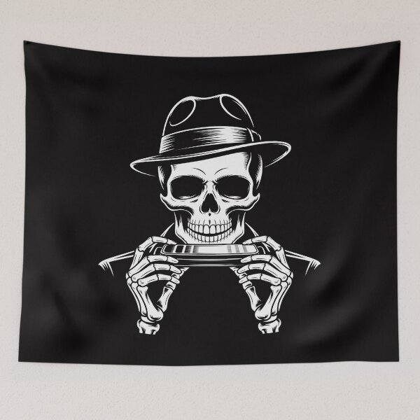 Item preview, Skeleton Playing Harmonica Blues Musician Mouth Organ Player designed and sold by tlallimicrichi.