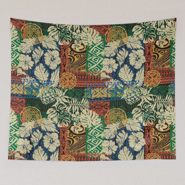 Item preview, Colorful Retro Hawaiian Tropical Hibiscus, Palm, Monstera,Tapa Floral designed and sold by RetroMaggie.