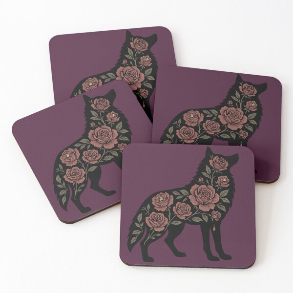 Item preview, Gothic Floral Wolf Silhouette – Dark Rose Botanical Animal Art designed and sold by Mouraludia.
