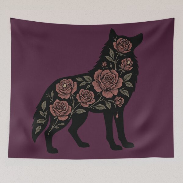 Item preview, Gothic Floral Wolf Silhouette – Dark Rose Botanical Animal Art designed and sold by Mouraludia.