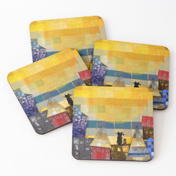 Item preview, Whimsical Black Cat in a Mosaic City Under a Yellow Sun designed and sold by NataliaFlaherty.