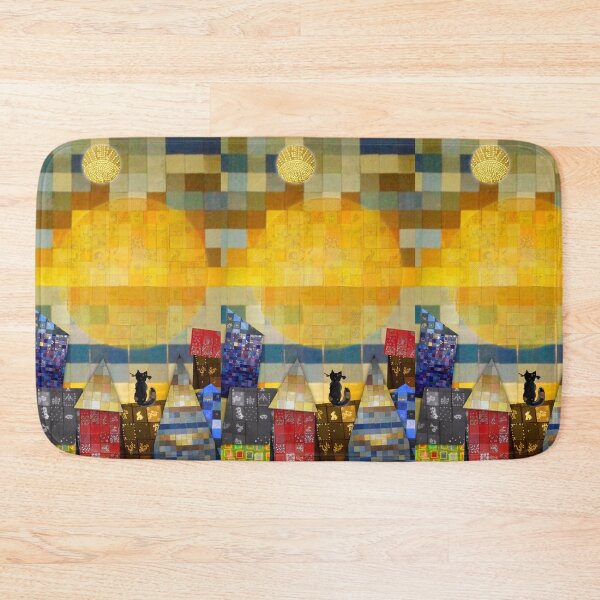 Item preview, Whimsical Black Cat in a Mosaic City Under a Yellow Sun designed and sold by NataliaFlaherty.