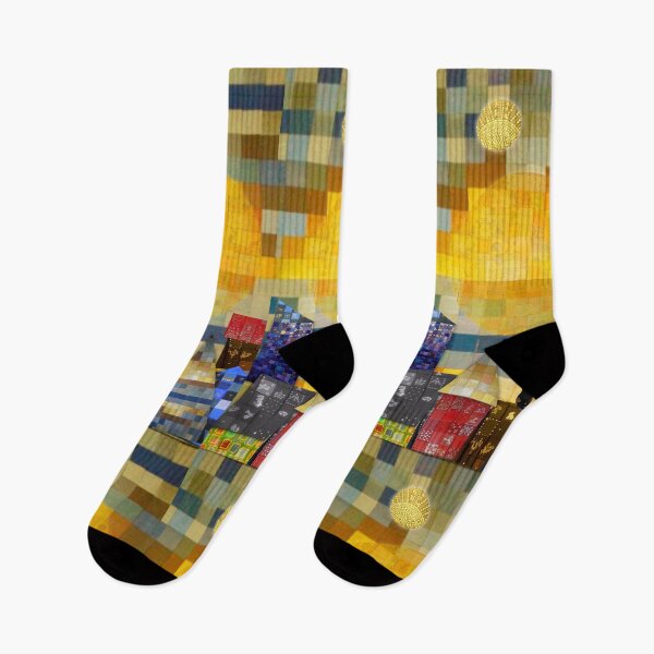 Item preview, Whimsical Black Cat in a Mosaic City Under a Yellow Sun designed and sold by NataliaFlaherty.