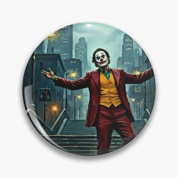 Item preview, Red Suit Clown Painting | Urban Staircase Dance Art | Textured Gotham Nightfall Impasto Poster designed and sold by Art's Diner.