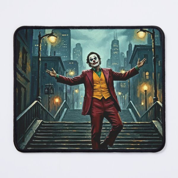 Item preview, Red Suit Clown Painting | Urban Staircase Dance Art | Textured Gotham Nightfall Impasto Poster designed and sold by Art's Diner.