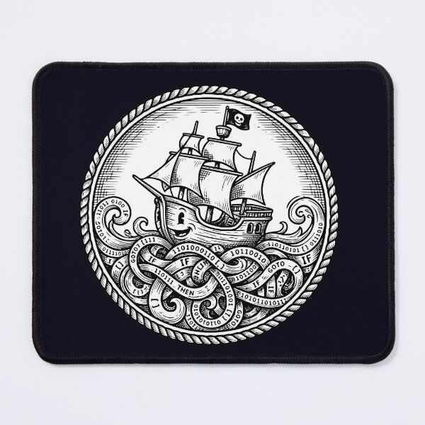Item preview, Coding Pirate Ship Binary Code Woodcut Art designed and sold by neverhappened.