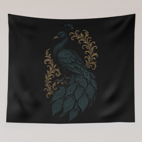 Item preview, Gothic Peacock with Gold Filigree – Dark Victorian Luxury Bird Art designed and sold by Mouraludia.