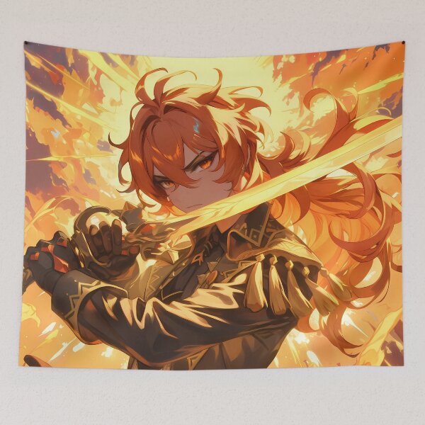 Item preview, Diluc Genshin Impact Fiery Knight Anime Boy designed and sold by thedarvills.