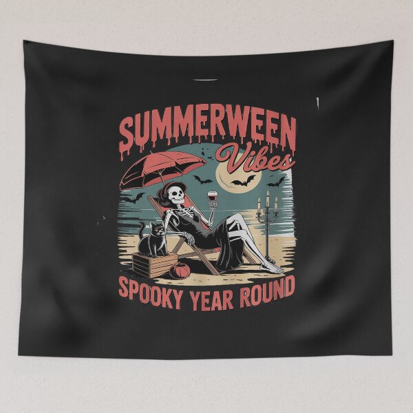 Item preview, Summerween Vibes Summer Halloween Spooky Skeleton Beach designed and sold by Eskomeranola.
