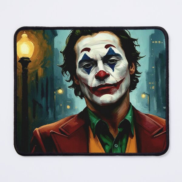 Item preview, Melancholic Clown Portrait Art | Red Suit Character Painting | Textured City Streetlight Impasto Poster designed and sold by Art's Diner.