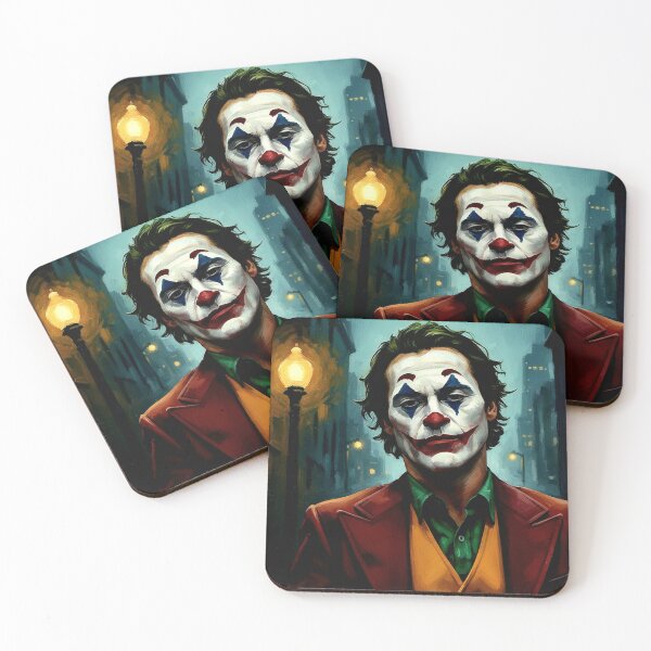 Item preview, Melancholic Clown Portrait Art | Red Suit Character Painting | Textured City Streetlight Impasto Poster designed and sold by Art's Diner.