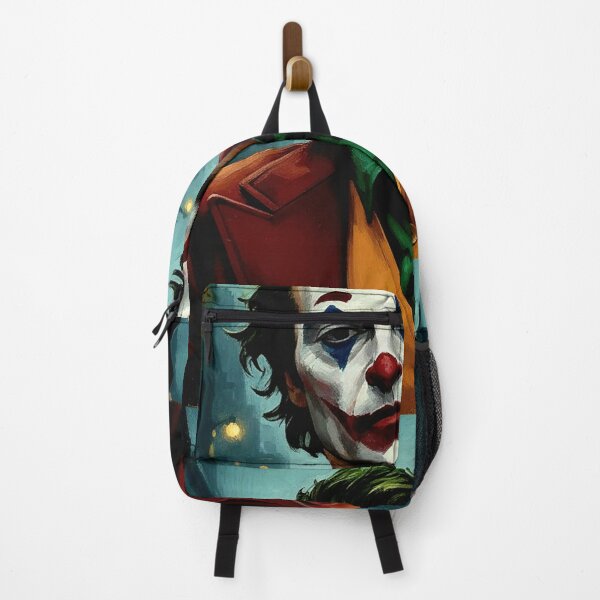 Item preview, Melancholic Clown Portrait Art | Red Suit Character Painting | Textured City Streetlight Impasto Poster designed and sold by Art's Diner.